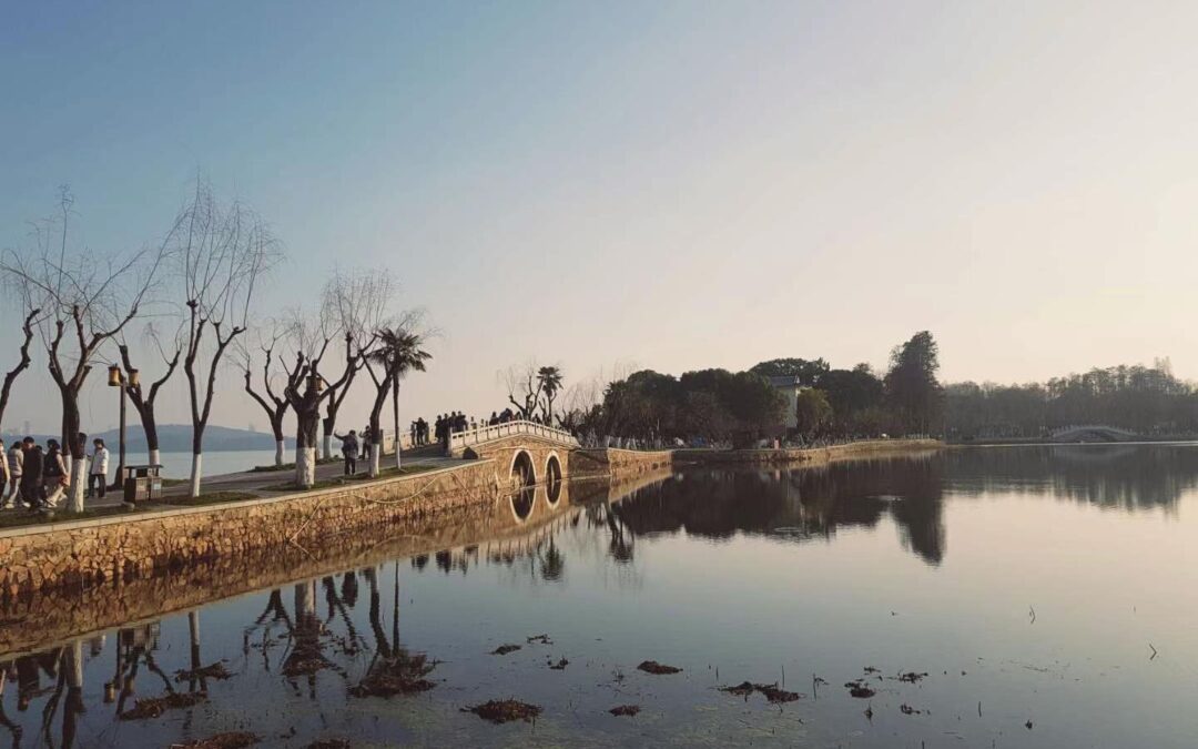 Donghu Lake and metro station sunset